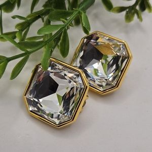 ALFRED SUNG Designer Vintage Faceted Crystal Statement Clip Earrings 80s 90s